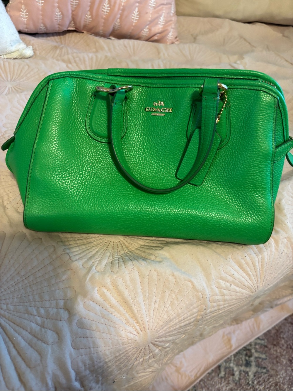 Coach Bright Green Pebbled Leather Satchel